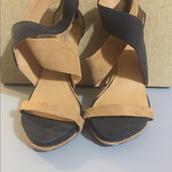 Zara Black‎ & tan brown suede open toe cross band platform stilettos size 41/10 - Picture 11 of 14